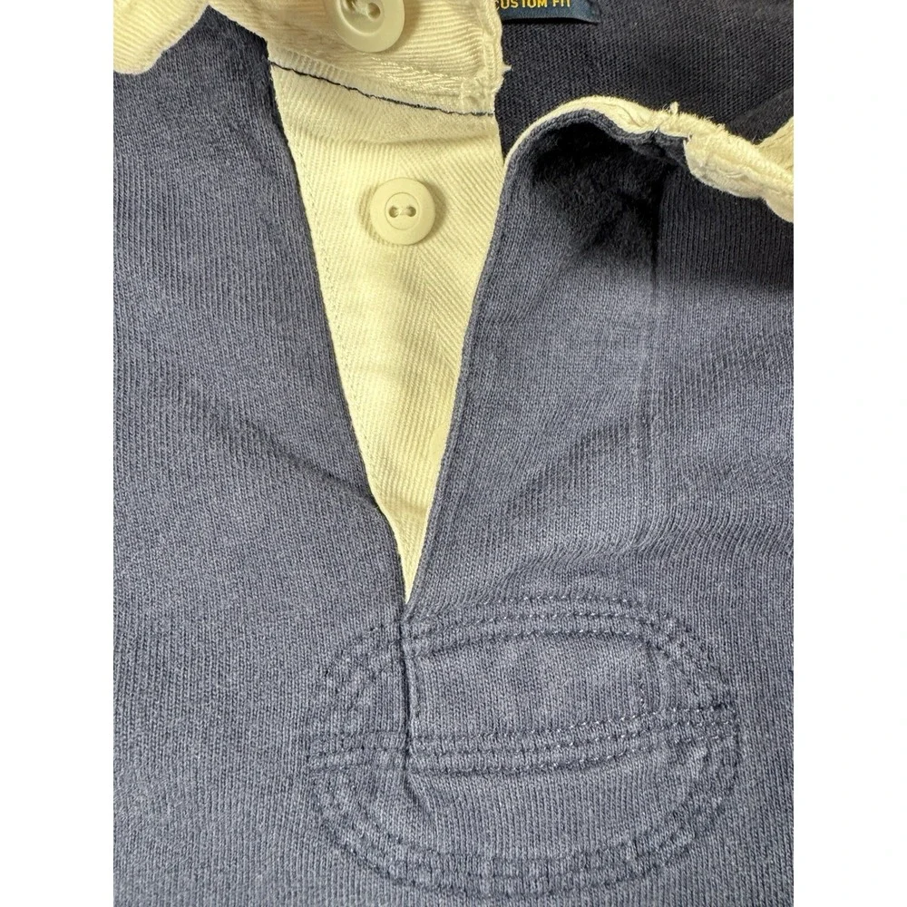 Polo Ralph Lauren Rugby Shirt Mens XXL Navy Chenille P 67 Patch Green Stripe LS